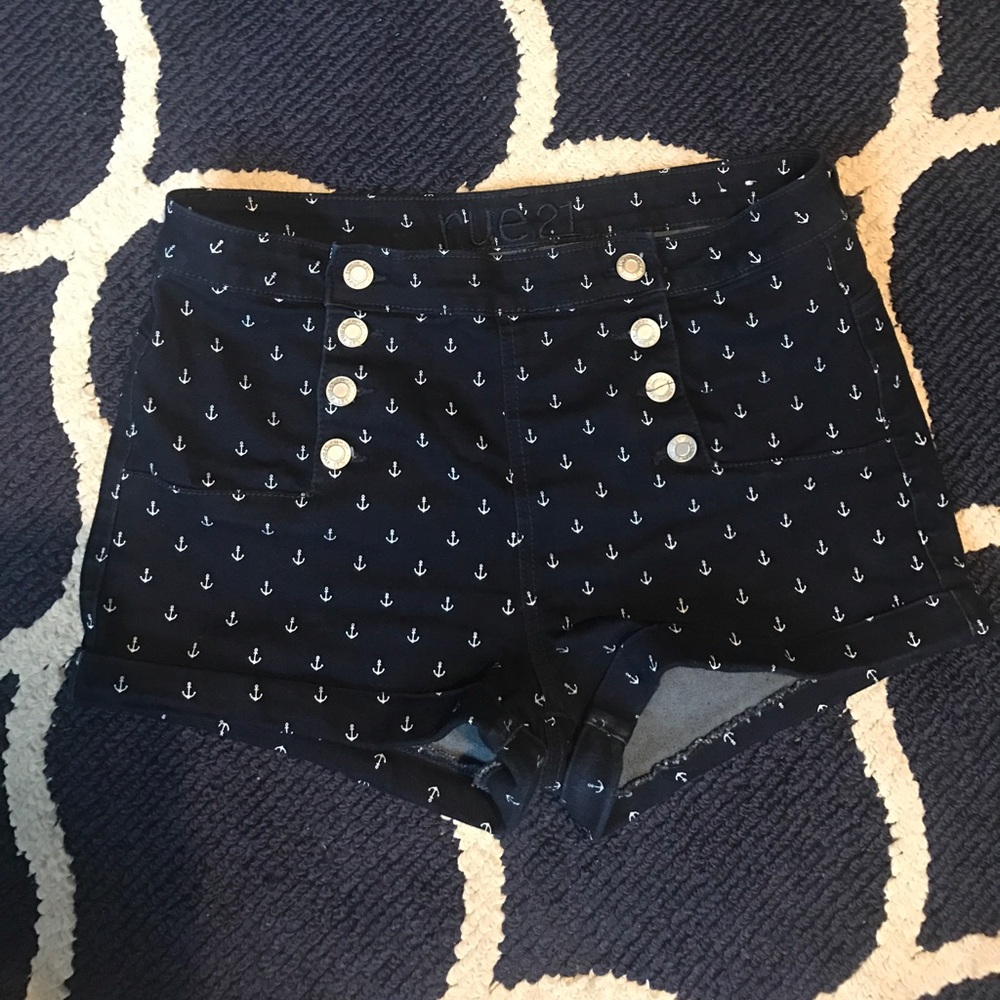Rue21 Blue Jean Shorts with White Anchor Print